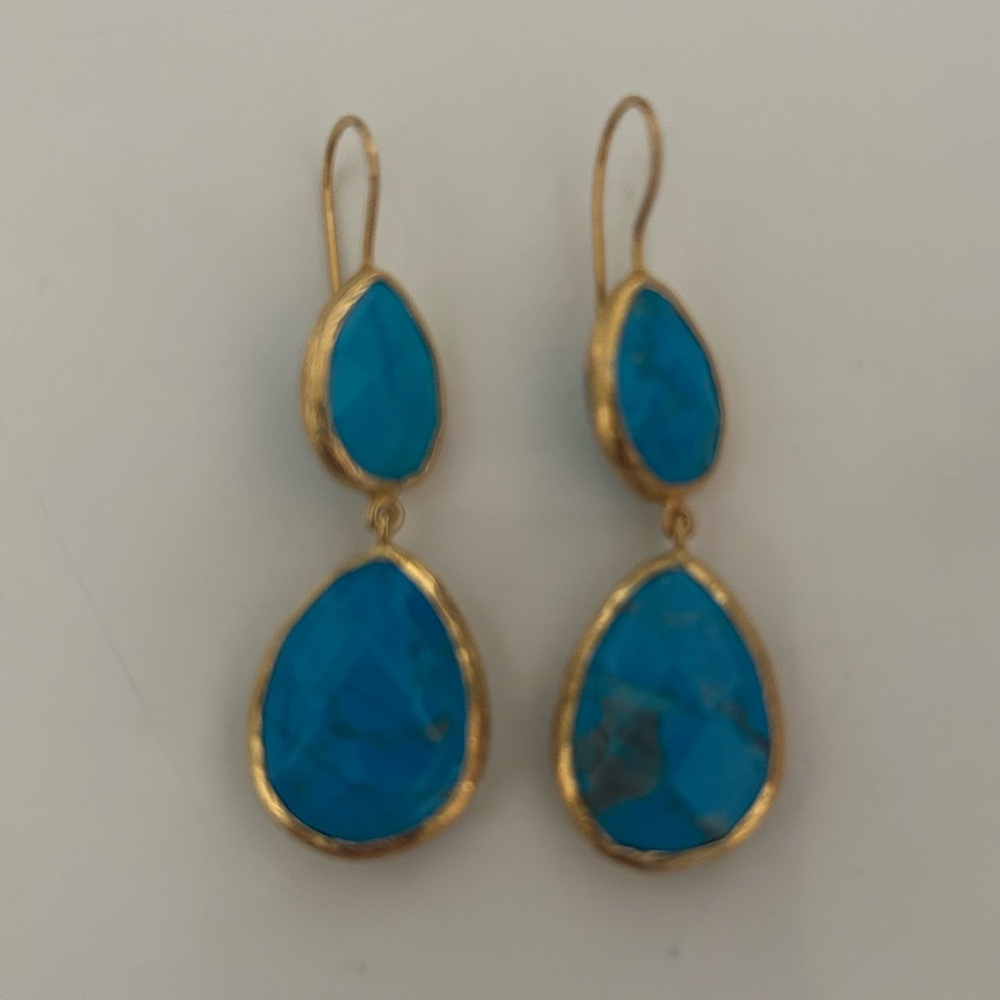 Turquoise Double Drop Earrings on a Wire.